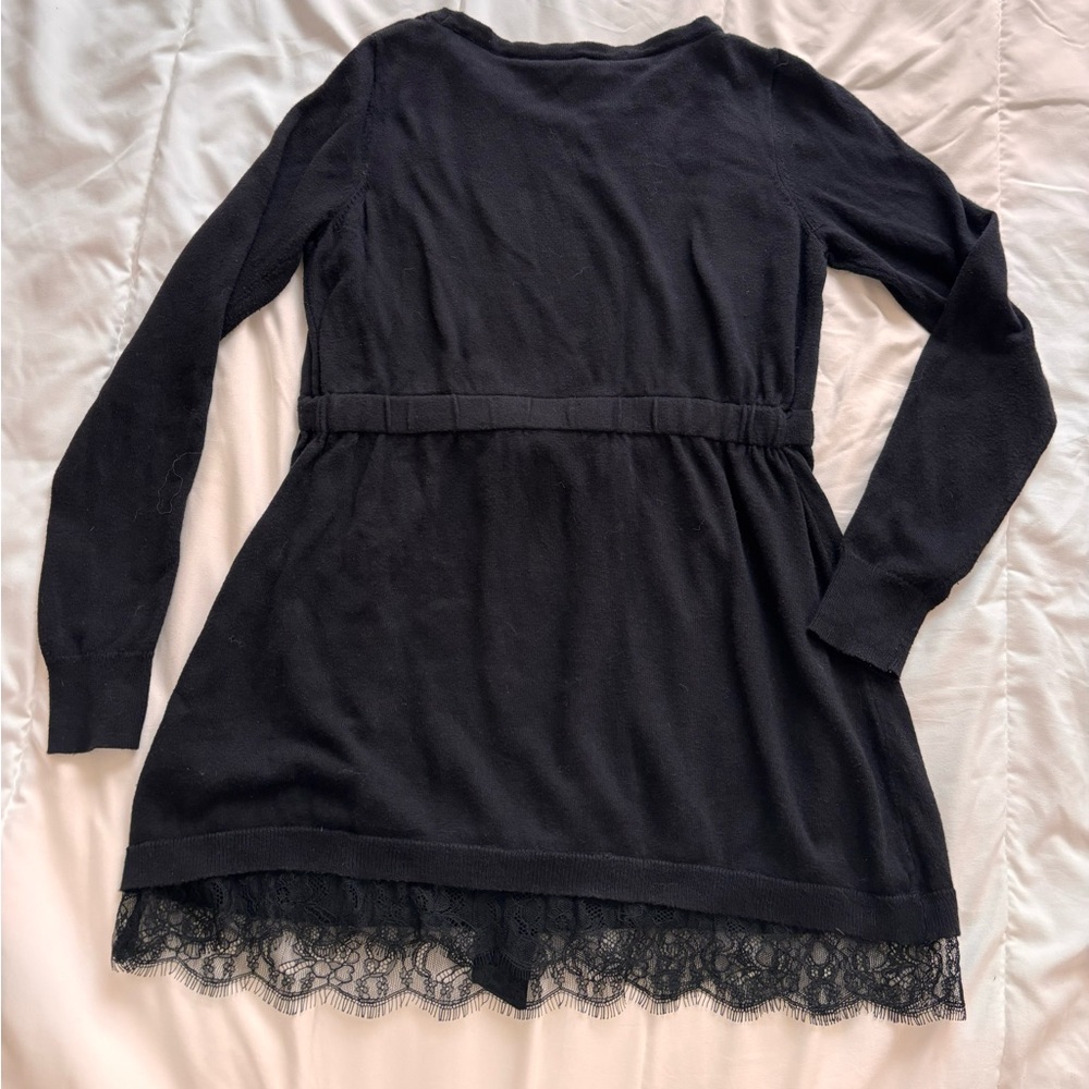 Black Maternity Long Sleeve Fine Knit Sweater Lace Hem